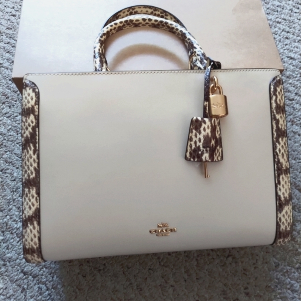 LIKE NEW HTF RARE Coach Zoe carry all exotic chalk snake print handbag